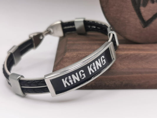 King King Braided Guitar String Leather Band Bracelet